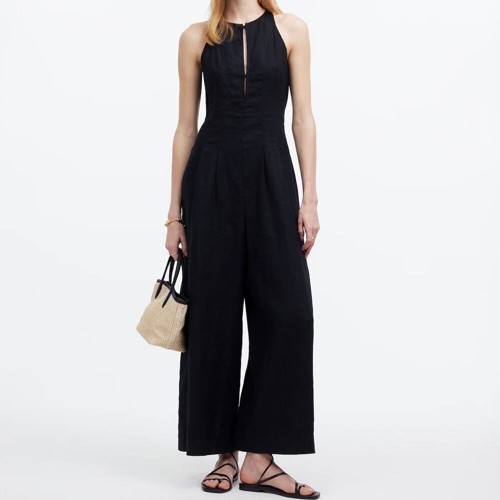 NWT Madewell Seamed Wide Leg Jumpsuit 100% Linen True Black Romper Lagenlook 12